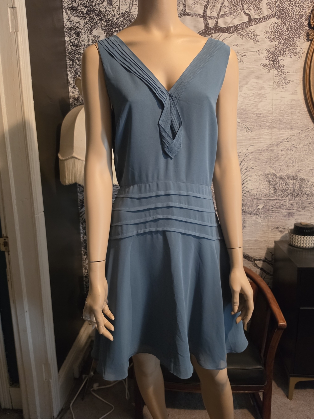 LC Lauren Conrad Dusty Blue Pleated Drop Waist Sleeveless Dress Size 8